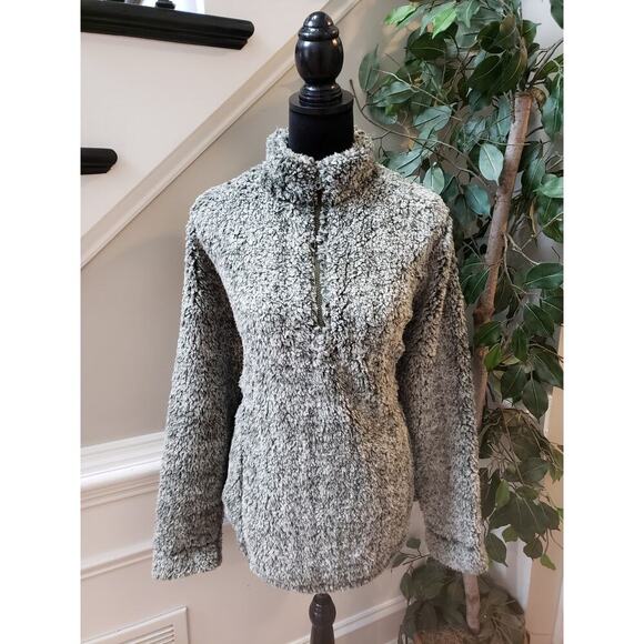 Blossom by P Sweater Women's XL Gray 100% Polyester Sherpa Long Sleeve 1/4 Zip - Picture 1 of 12